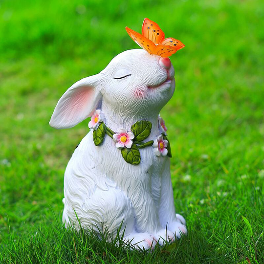 Perle Rare - Rabbit Garden Statues and Figurines for Outdoors - Rabbit Holding Butterfly Solar Light for Outdoor Garden Decoration, Outdoor Statues