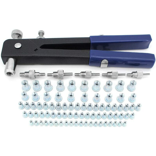Threaded Rivet Nut Kit, 86 Pieces Rivet Nut Kit Rivet Nutsert Rivet Gun Tool Threaded Insert for M3 M4 M5 M6 M8 Thread