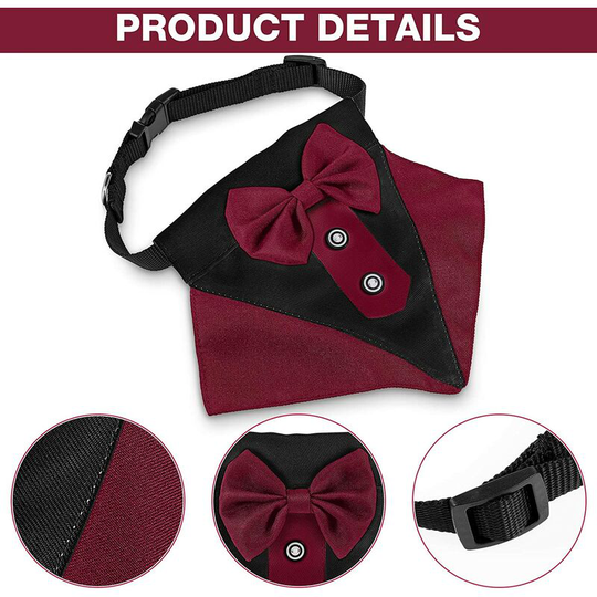 Formal Dog Tuxedo Bandana Dog Wedding Bandana Dog Collar with Bow Tie and Necktie Adjustable Designs Black Dog Bow Tie Adjustable Neckerchief (Wine