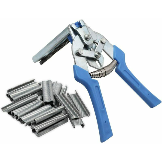 Bearsu - Supplies 1 Hog Ring Clip And 600 Staple Clips, m Clips Staples For Bird Cage, Blue Wire Fence Installation,