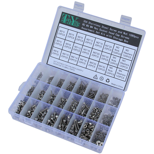 Lifcausal - 1080pcs Stainless Steel Screw and Nut Hex Socket Heads Cap Screws Assortment Set Kit with Storage Box