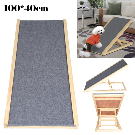 100*40CM Freestanding Dog Ramp Adjustable Heights Non-Slip Carpet Dog Stair Ramp