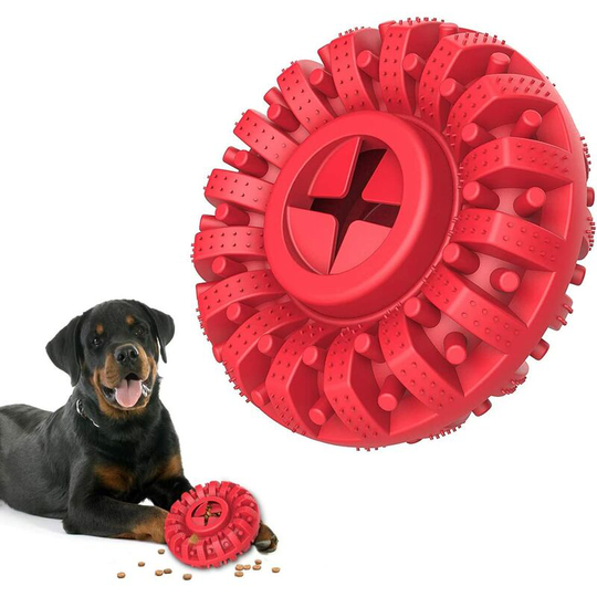 Dog Toy for Aggressive Chewers, Natural Rubber Indestructible Dog Toy Treat Dispenser, Red