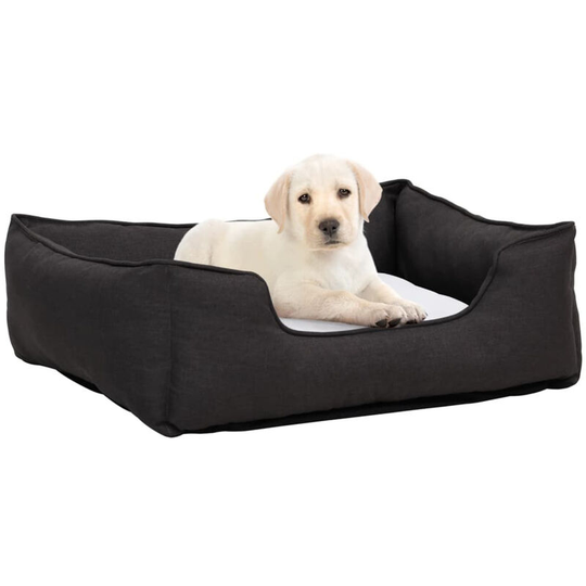 Dog Bed Dark Grey and White 85.5x70x23 cm Linen Look Fleece