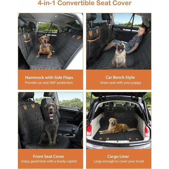 Bearsu - 4-in-1 Dog Car Seat Cover, Convertible Dog Hammock, Scratch Resistant Pet Car Seat Cover with Mesh Window 2 Seat Belts, Durable Non-Slip Dog