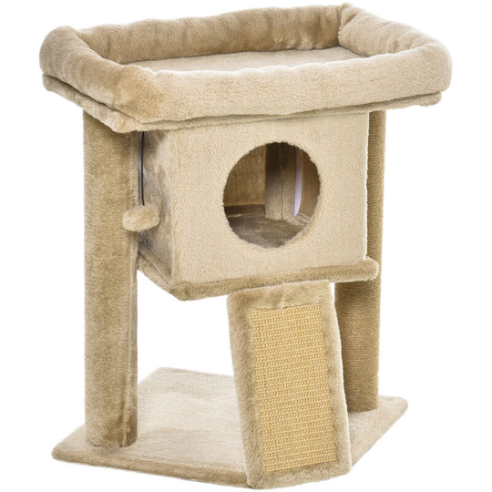 Cat Tree Activity Centre w/ Scratching Pad, Toy Ball, Cat House - Coffee - Brown - Pawhut