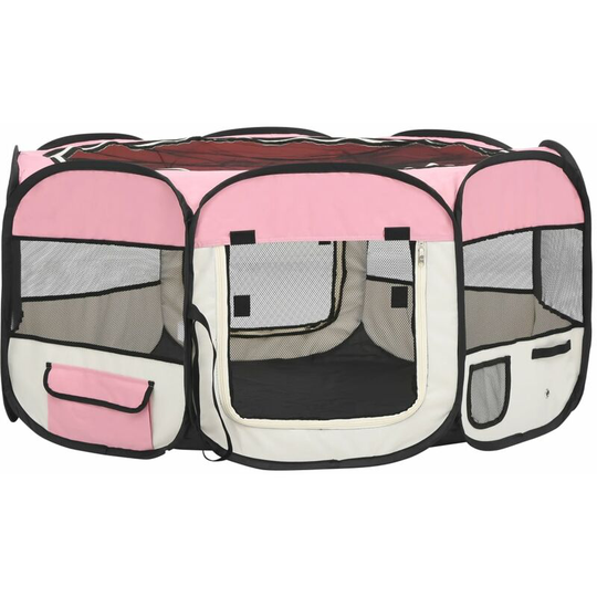 Foldable Dog Playpen with Carrying Bag Pink 145x145x61 cm Vidaxl Pink