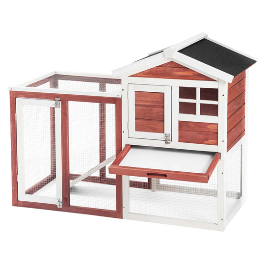Wooden Double Tier Rabbit Hutch Guinea Pig House Cage Pen House Home With Linoleum Roof, Brown