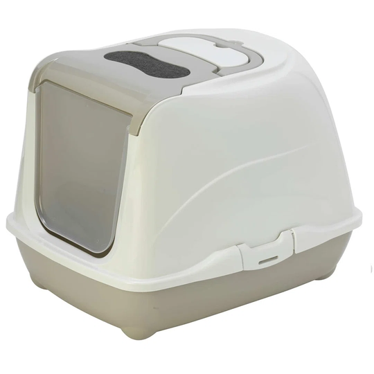 Grey Cat Flip Litter Tray Box Hooded Pan Toilet Loo Carbon Filter Scoop