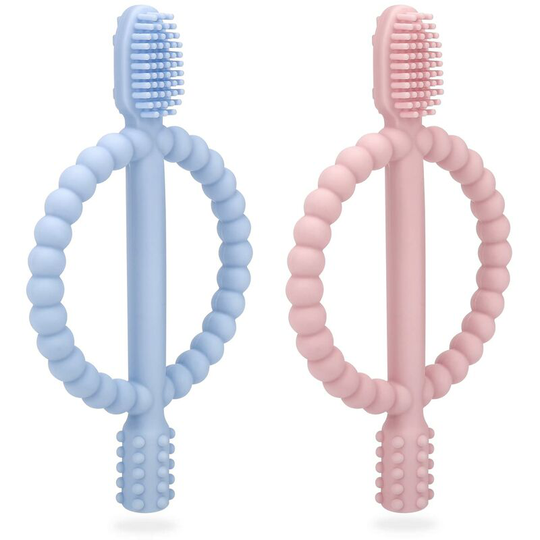 Betterlifegb - Baby Teething Toys with Easy-Hold Handle, Silicone Infant Toothbrush with Suction Base, Textured On Both Sides Helps Massage, Teething