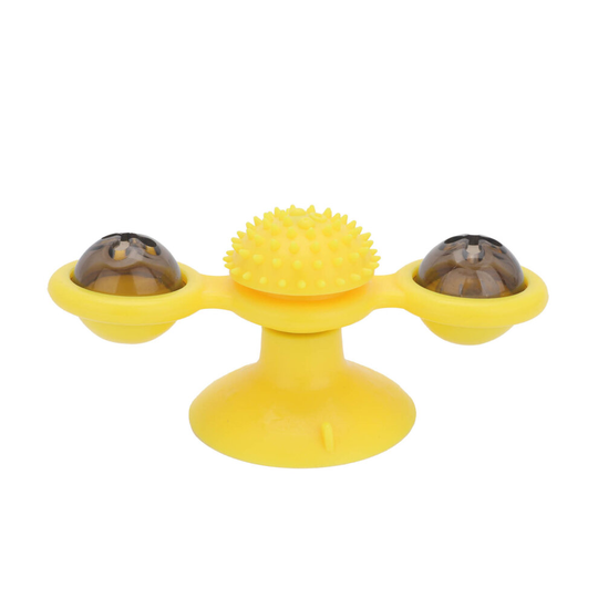 (Yellow) Turntable Windmill Ball Play For Cats Kitte