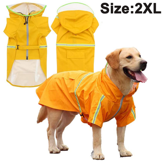 Devenirriche - Pet Dog Raincoat Harness Poncho Hoodies Vest Lifejackets Waterproof Coat Adjustable Snow Lightweight Safe Reflective Strip Anti-Slip