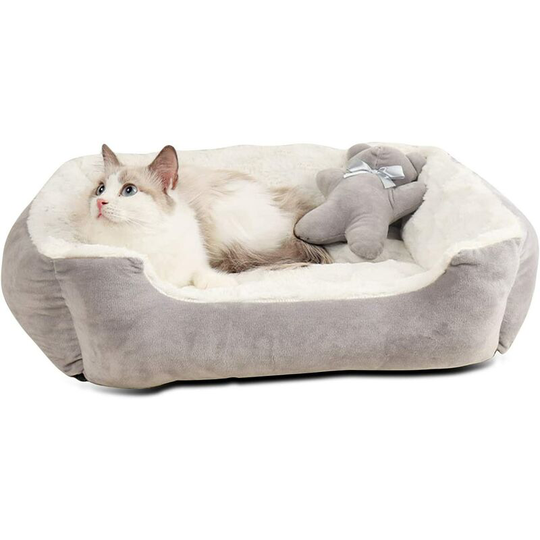 Dog Bed Medium Size Dog Soothing Cushion Cat Bed Washable Cat Cushion Indestructible Plush Cat Bed(Grey 56 * 46 * 17cm)