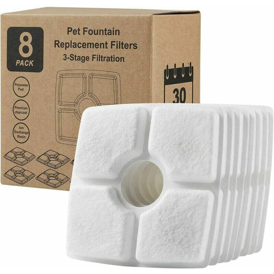 Deckon - Fountain Filters a , Square 12cm, Triple Filtration, Set of 8 Replacement Filters for Cat Dog Water Fountain - Resin and Activated Carbon