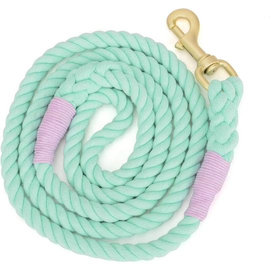 Bearsu - 5FT Cotton Dog Rope Leash Classic Solid Color Braided Rope Heavy Duty Clasp Training Walking Lead for Large &Medium Small Dogs (Mint