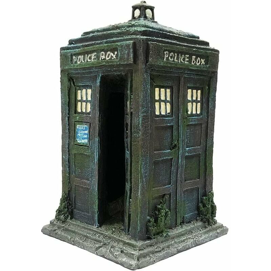 Qersta - Fish Tank Police Box Decorations - Aquarium Fish Den House Resin Ornament