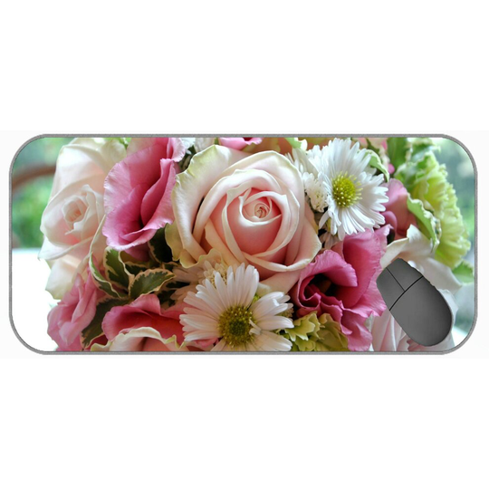 (750X300X3) Long Xxl Mousepad,Bouquet Rose Flower Daisy Non-Slip Rubber Mousepad