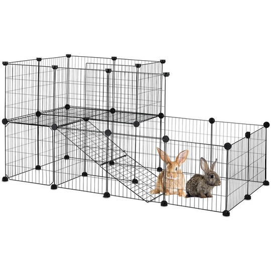Relaxdays - Free Range Enclosure for Small Pets, hwd: 72.5 x 145 x 74 cm, Plug-in System, Extendable, Transparent, Black