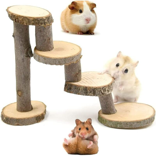 Hamster Climbing Toy, Wooden Ladder Chew Toys Bridge Hamsters, Guinea Pigs, Chinchillas, Parrots, Squirrels (4 Tier)