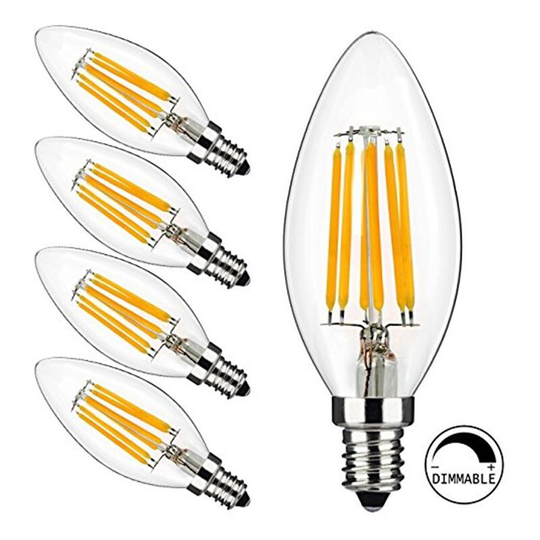 E12 Candelabra led Light Bulbs 60 Watt Equivalent, 550 Lumen, Warm White 2700K, Clear led Filament Candle Bulbs, Non-Dimmable, Pack of 10