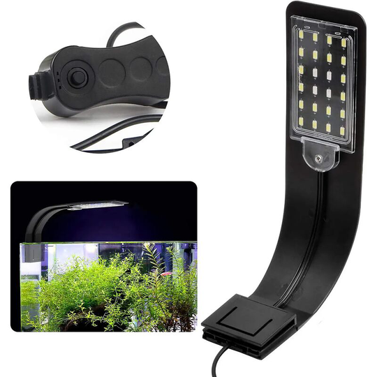 LED Aquarium Lamp Super Slim Aquarium Lighting with White,e and Blue Light, 2.5A, Black