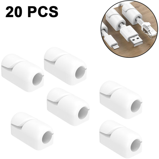 Devenirriche - Cable Holder Clips, 20-Pack Cable Management Cord Organizer Clips Silicone Self Adhesive for Desktop usb Charging Cable Power Cord