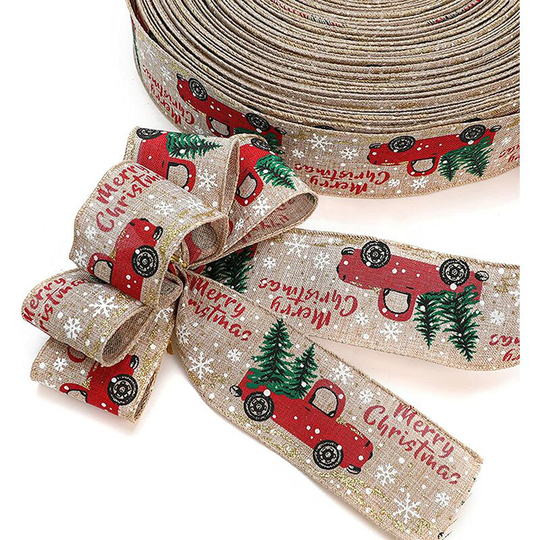 FVO - Christmas Ribbon Wired Edges Christmas Gift Ribbons Wired Edges Ribbon Bow Christmas Tree Decorations Used for Decorating Christmas Trees,