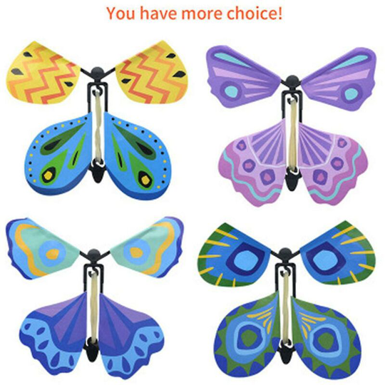 10 Pcs Flying Butterfly Colorful Magic Fluttering Kids Toy Rubber Band Powered Wrap Magic Flying Butterfly Clockwork