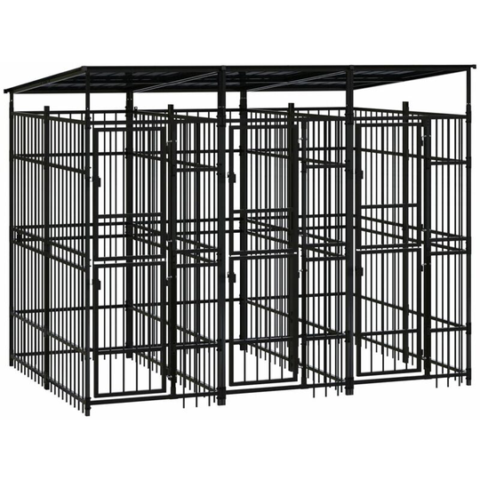 Outdoor Dog Kennel with Roof Steel 5.53 m² Vidaxl Black