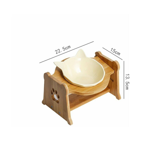 Qersta - Cat bowl - feeding bowl - bamboo wood - suitable for small and medium-sized dogs and cats - Simple Cat Ear Bowl + Bamboo Wood Frame - Pure