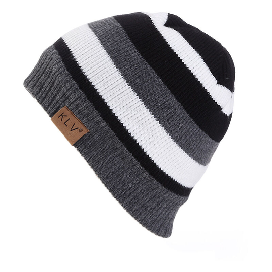 Winter Beanie Hat Repellent Cold Winter Knit Hat with Black and white stripes