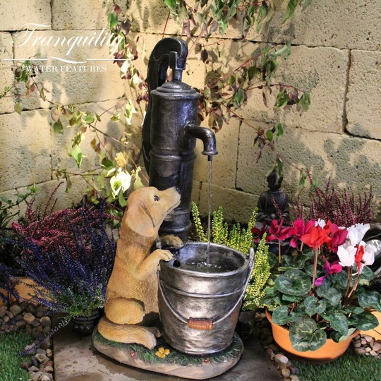 Tranquility Water Features - Puppy Dog Fountain Mains Powered Water Feature With Water Tablets