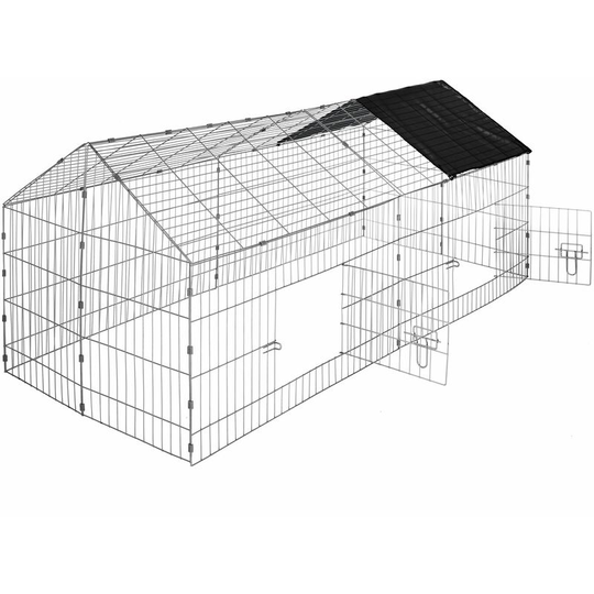 Tectake - Rabbit run with sunshade - guinea pig run, rabbit cage, rabbit pen - black - black