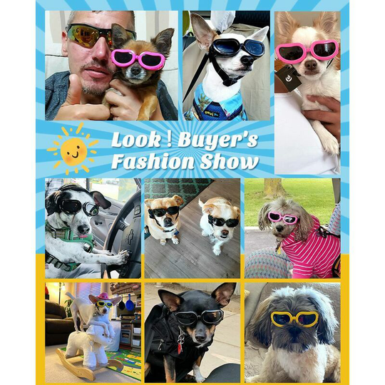 Bearsu - Dog Goggles, Adjustable Pet Sunglasses, Anti-UV Dust Proof Goggles, Waterproof Windproof for Small Medium Dog Cat - Pink