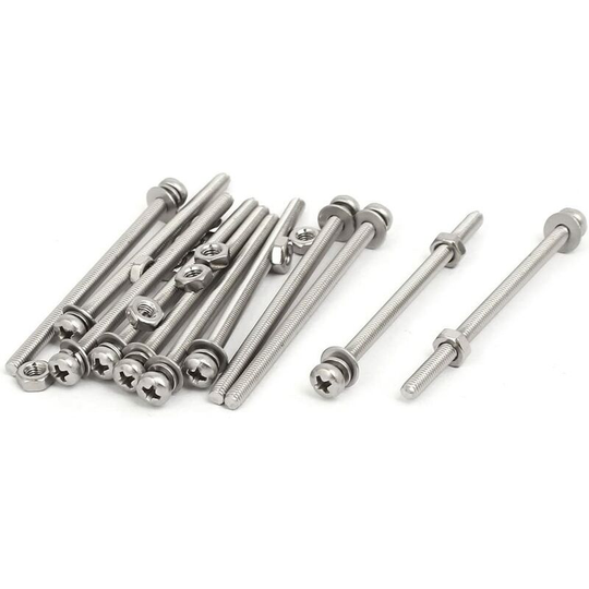 M3x50mm 304 Stainless Steel Philpps Pan Head Bolt Screw Nut w Washer 12 Sets