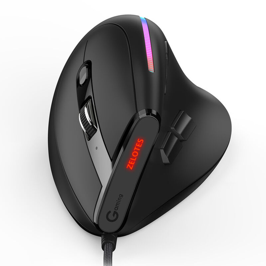 T-50 vertical mouse Wired mouse 9 keys rgb optical mouse 6 gear dpi Ergonomic design black - Zelotes