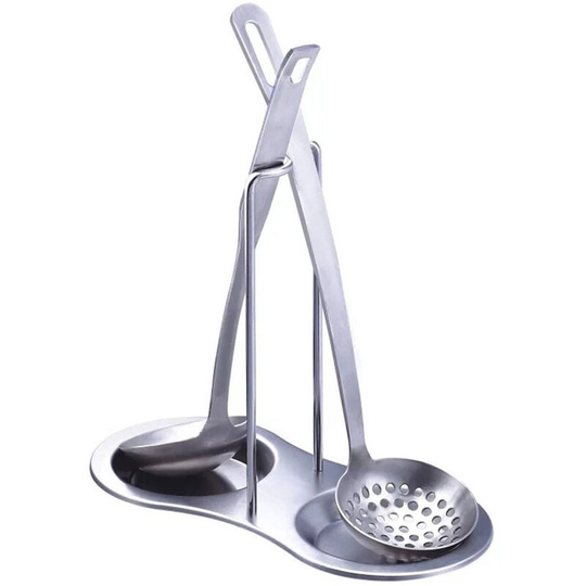 430 Stainless Steel Spoon Rest Utensils Holder Soup Ladle Rest Double Spoon Storage Rack Organizer for Home Kitchen,model:Silver