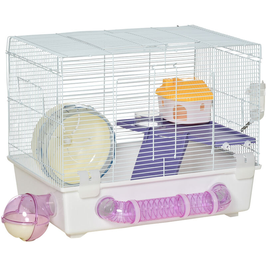 Pawhut - Hamster Cage Gerbil Rodent House Small Animal Habitat Exercise Wheels - White