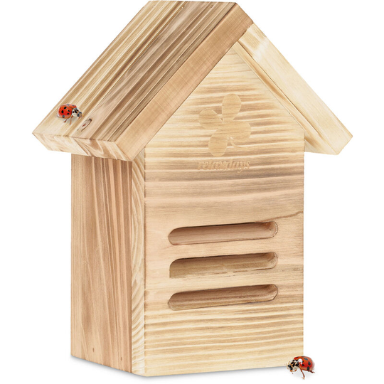 Insect Hotel, Nesting Aid for Wild Ladybirds, Garden Decor, House Shaped, Natural Brown - Relaxdays