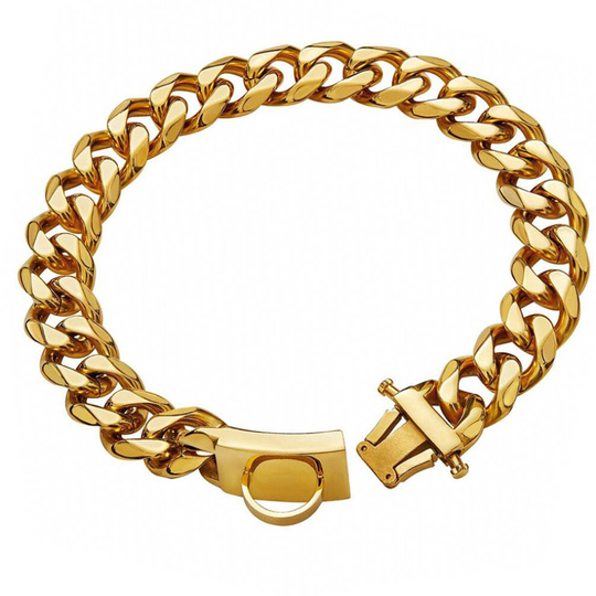 (XXL) Gold Metal Dog Collar for Aggressive Dogs
