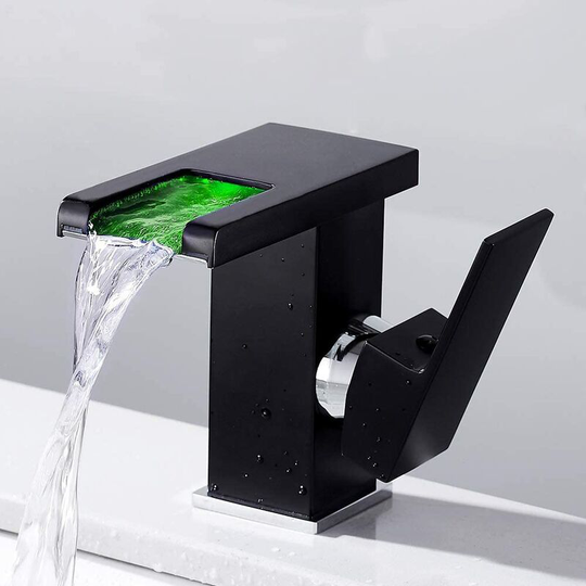 Muff - Waterfall led bathroom mixer, low black version