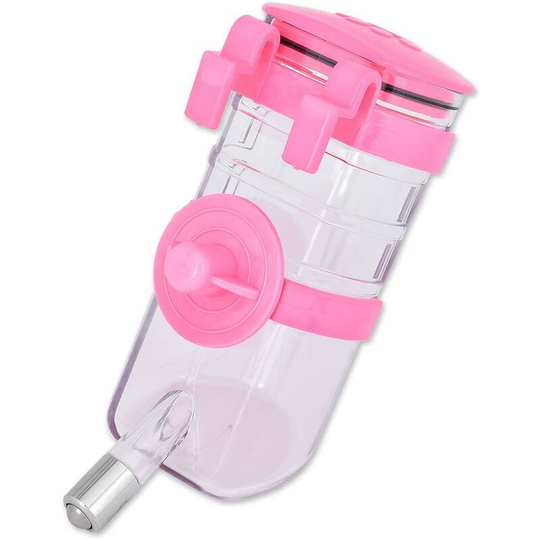 Distinctive style Dripless Rabbit Water Bottle 350ML/12oz Puppies Crate Water Dispenser Pet Cage Hanging Water Bottles (Pink)