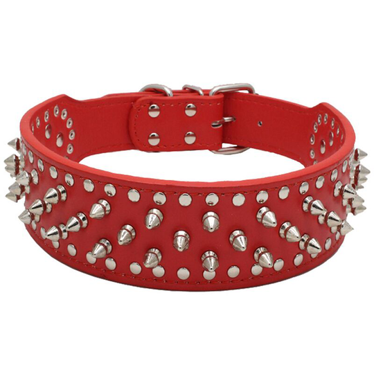 Black Faux Leather Stud Dog Collar 2' Wide, 37 Studs 60 Studs, Bulldog, Boxer