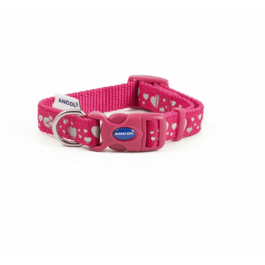 Hearts Dog Collar (30cm - 50cm) (Pink/Silver) - Pink/Silver - Ancol