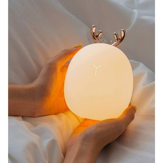 Denuotop - Night Lights Baby Rabbit Night Light Soft Silicone Touch Sensor Portable Rechargeable 2 Colors Birthday Gift Antlers