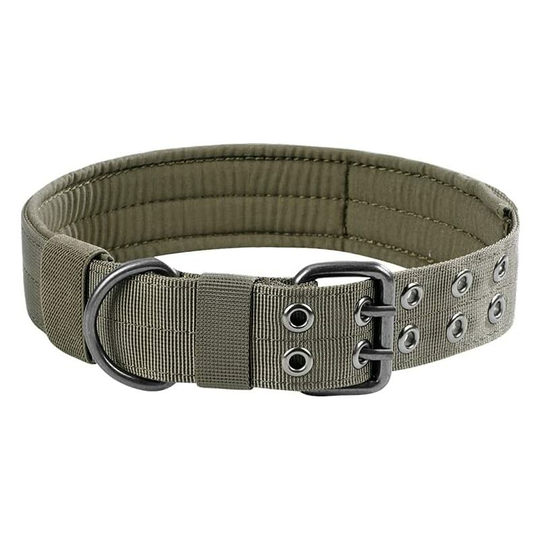 Nylon Tactical Dog Collar with Double Metal D-Ring Buckle (Ranger Green-L)