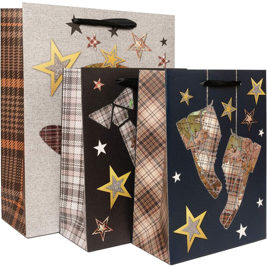 Monly - 3pcs Party Paper Bag, Party Retro Cartoon Hand Drawn Gift, Return Gift Wrapping Bag with Ribbon, Suitable for Theme Parties, Birthdays,