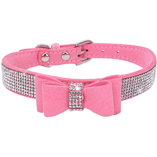 Rhinestone Dog Collar, Rhinestone Bow Tie Pet Collar, Small to Medium Bow Tie Dog Collar, Size s, Pink.