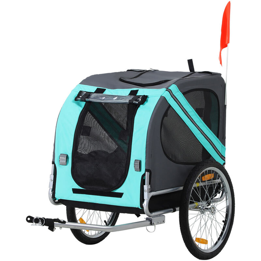 Pet Bicycle Trailer Dog Cat Bike Carrier Water Resistant Green Outdoor - Blue - Pawhut