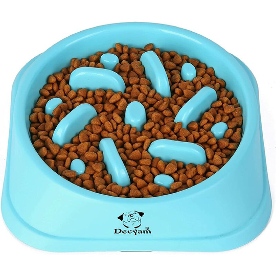Anti-Gluttonous Bowl for Dogs, Slow Feeder Bowl with Non-Slip Base Promotes Healthy Eating and Slow Digestion (Small/Medium, Blue Flower)
